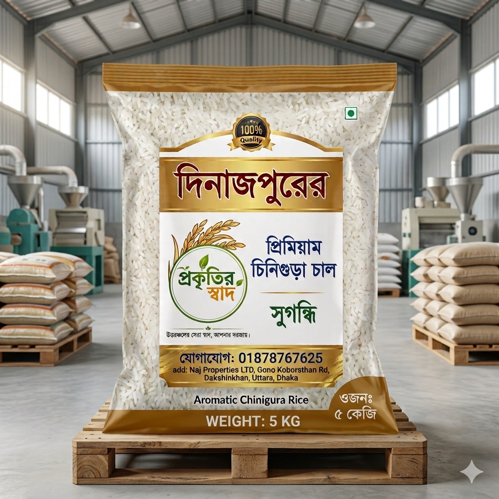 Premium Chinigura Chal (দিনাজপুরের বিখ্যাত প্রিমিয়াম সুগন্ধি চিনিগুড়া চাল ) ( 5KG)